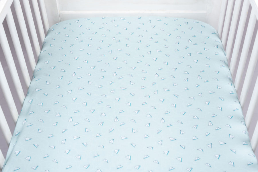 Blue Paperplane - Fitted Crib/ Cot Sheet
