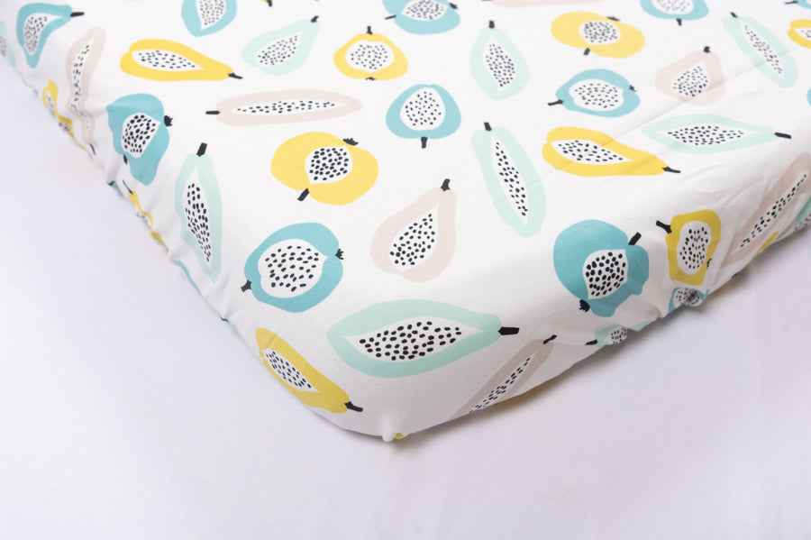Green Solid & Green Peaches - Fitted Crib/ Cot Sheet Combo