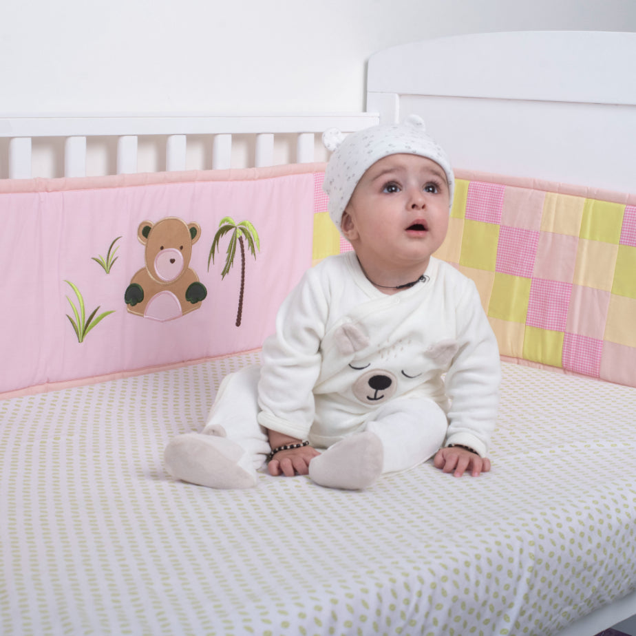Pink Teddy Bear Full Cot Bumper