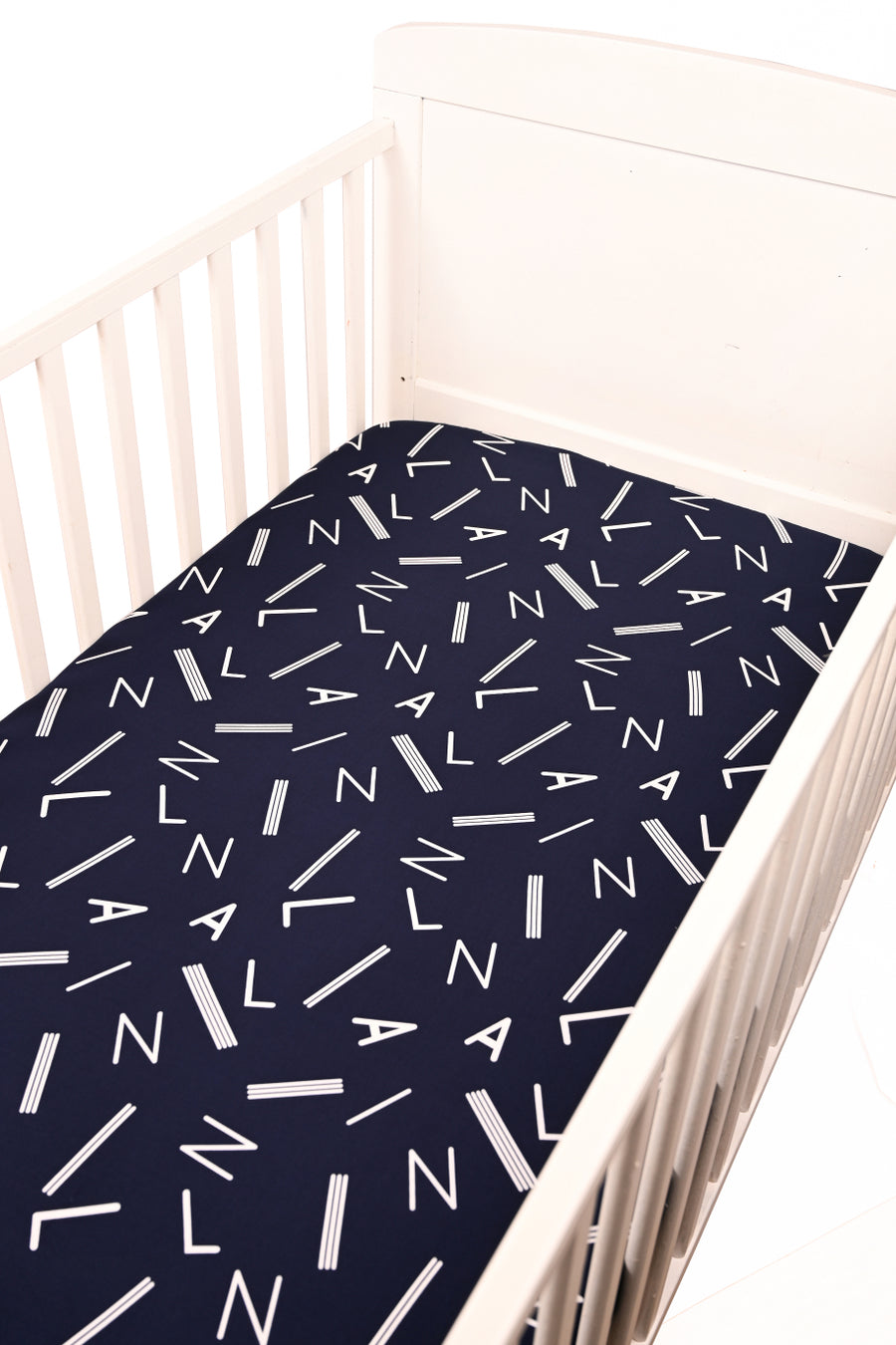 Navy Blue Alphabets - Fitted Crib/ Cot Sheet