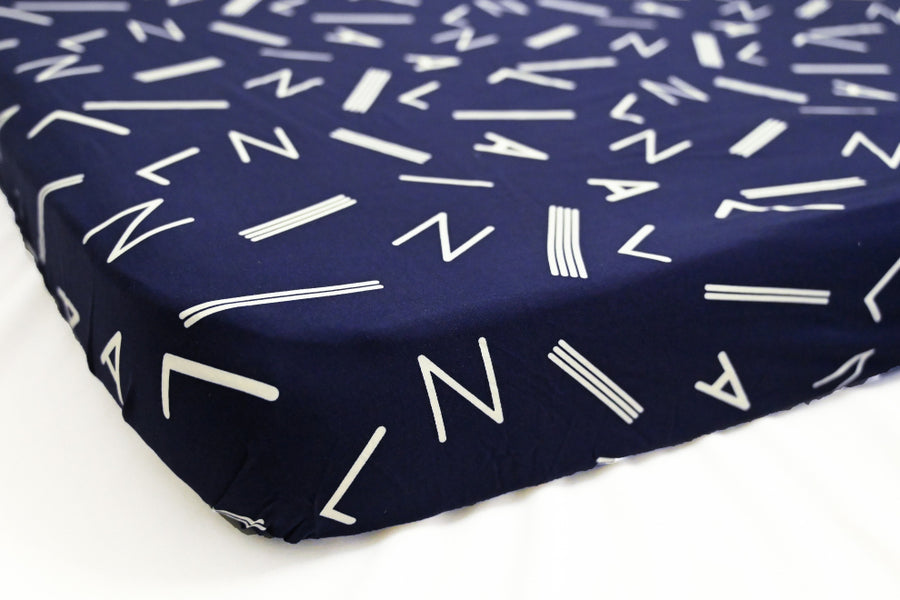 Navy Blue Alphabets - Fitted Crib/ Cot Sheet