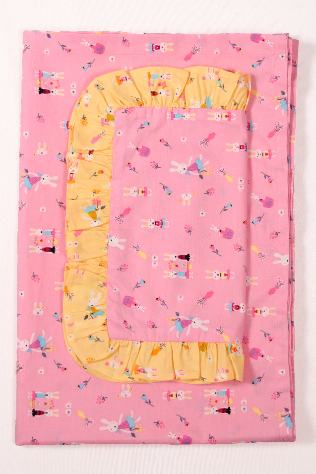Pink Rabbit - Cot Sheet with Pillow Cover