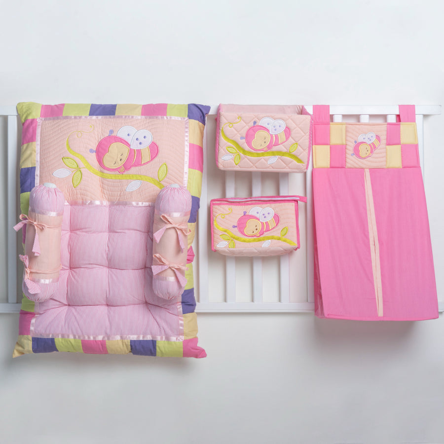 Pink Honeybee - Newborn Mattress | Diaper Stacker | Cot Organizer | Toiletry Kit