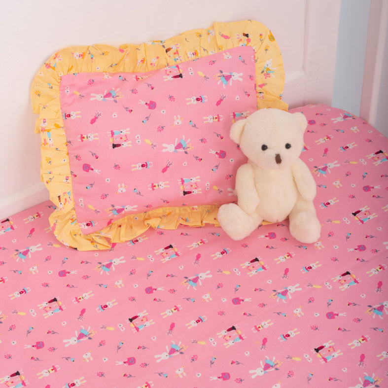 Pink Rabbit - Cot Sheet with Pillow Cover