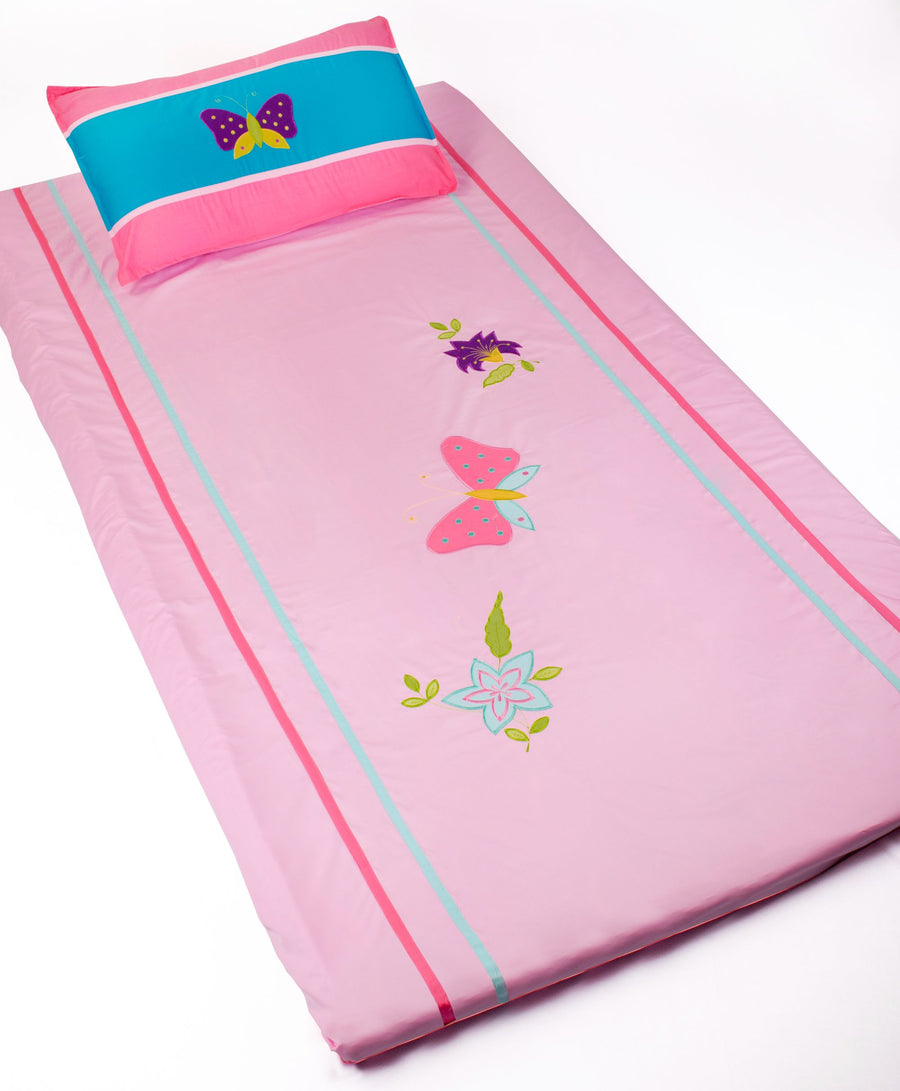 Pink Butterfly - Kids Single Cotton Bed Sheet with Pillow Cover