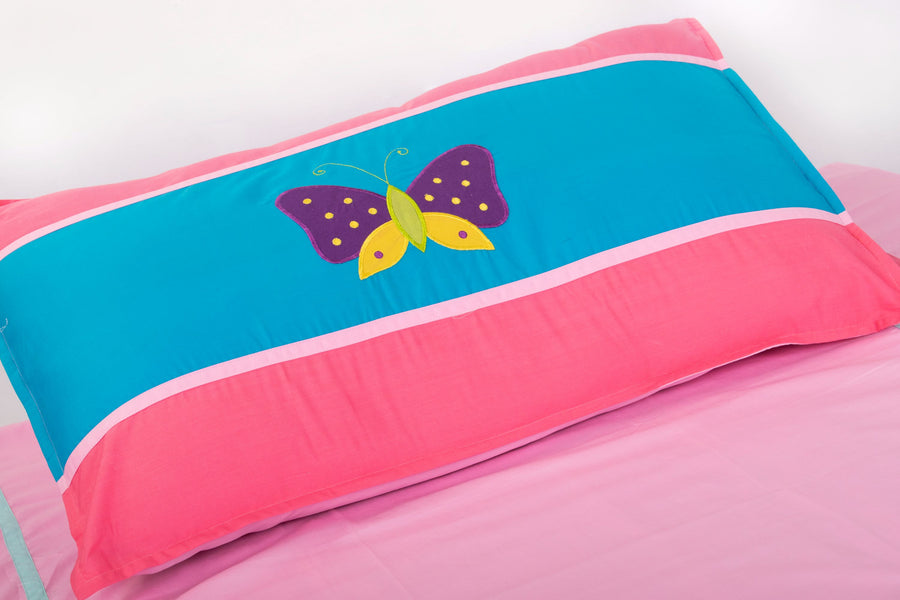 Pink Butterfly - Kids Single Cotton Bed Sheet with Pillow Cover